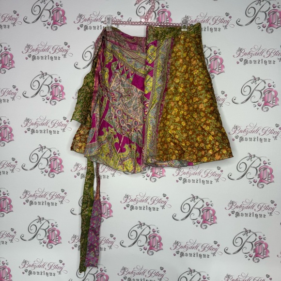 Wrap skirt multiway Kariza vintage paisley floral reversible Boho bohemian tie - Picture 9 of 13